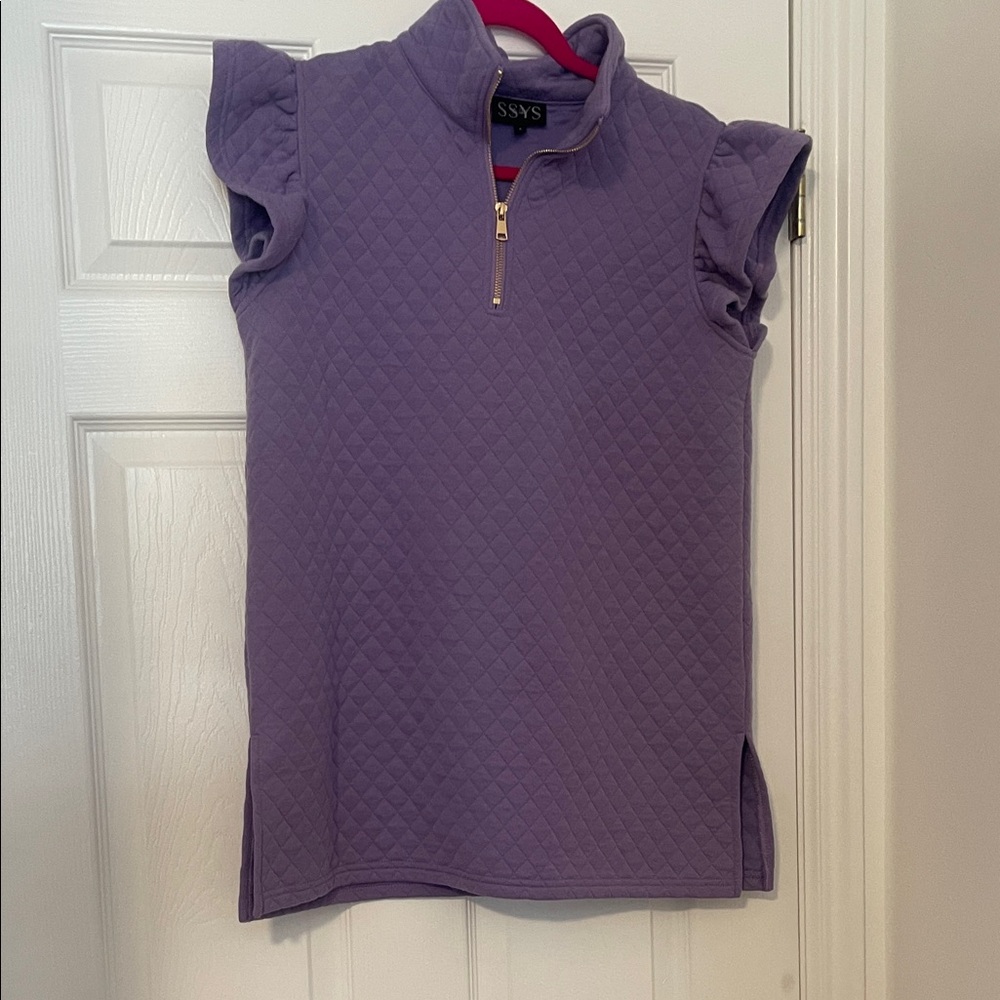 SYXS Purple Quilted Ruffle-Sleeve Tunic with Zip